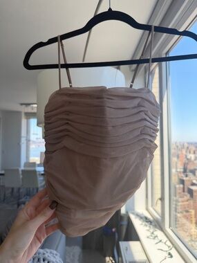 Aritzia Babaton Nude Beige Spaghetti Strap Corset Top Cropped